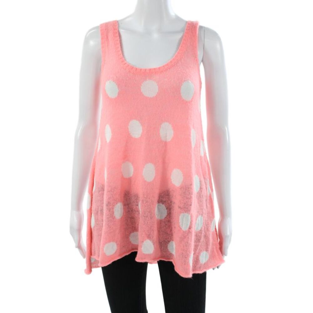 Wildfox Womens Polka Dot Sleeveless Scoop Neck Pullover Sweater Pink Size XS